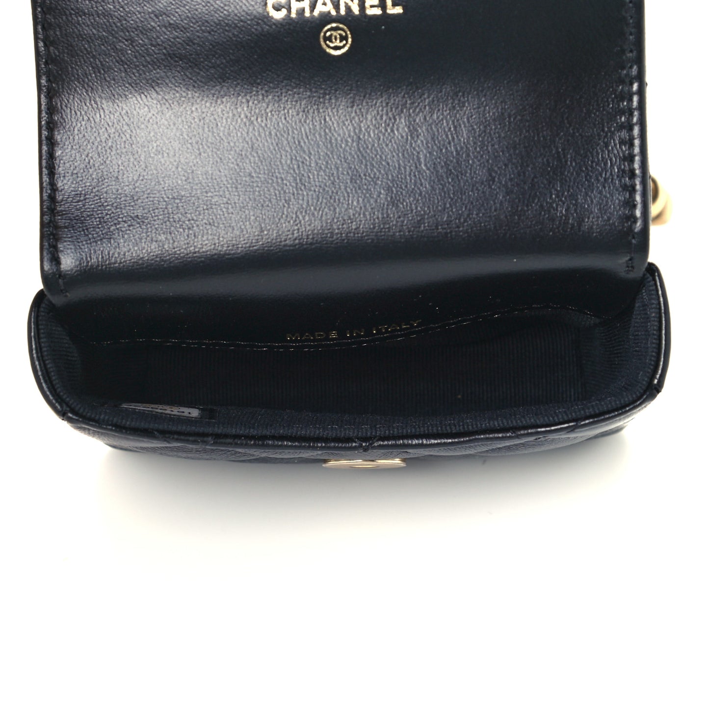 Lambskin Lacquered Metal Quilted Flap Chain Belt Bag Black