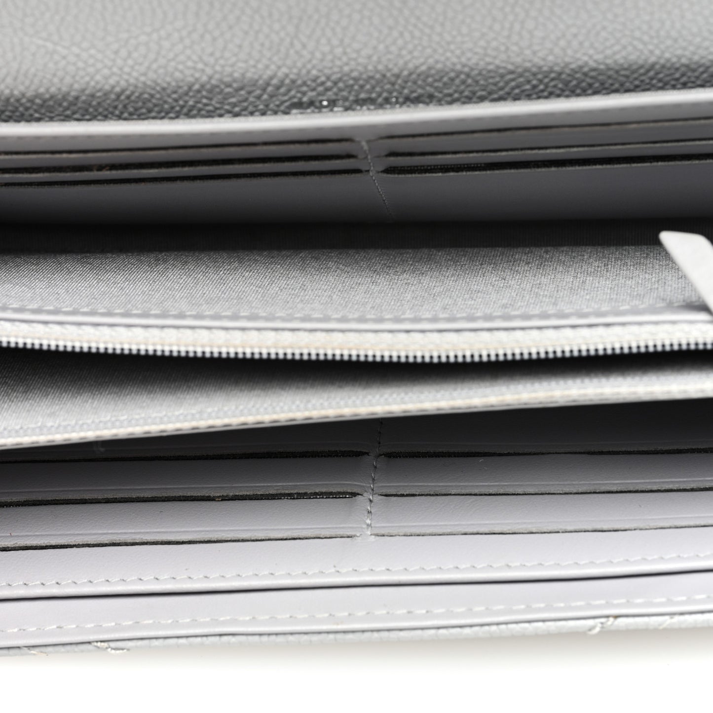 Caviar Chevron Quilted Large Gusset Flap Wallet Grey