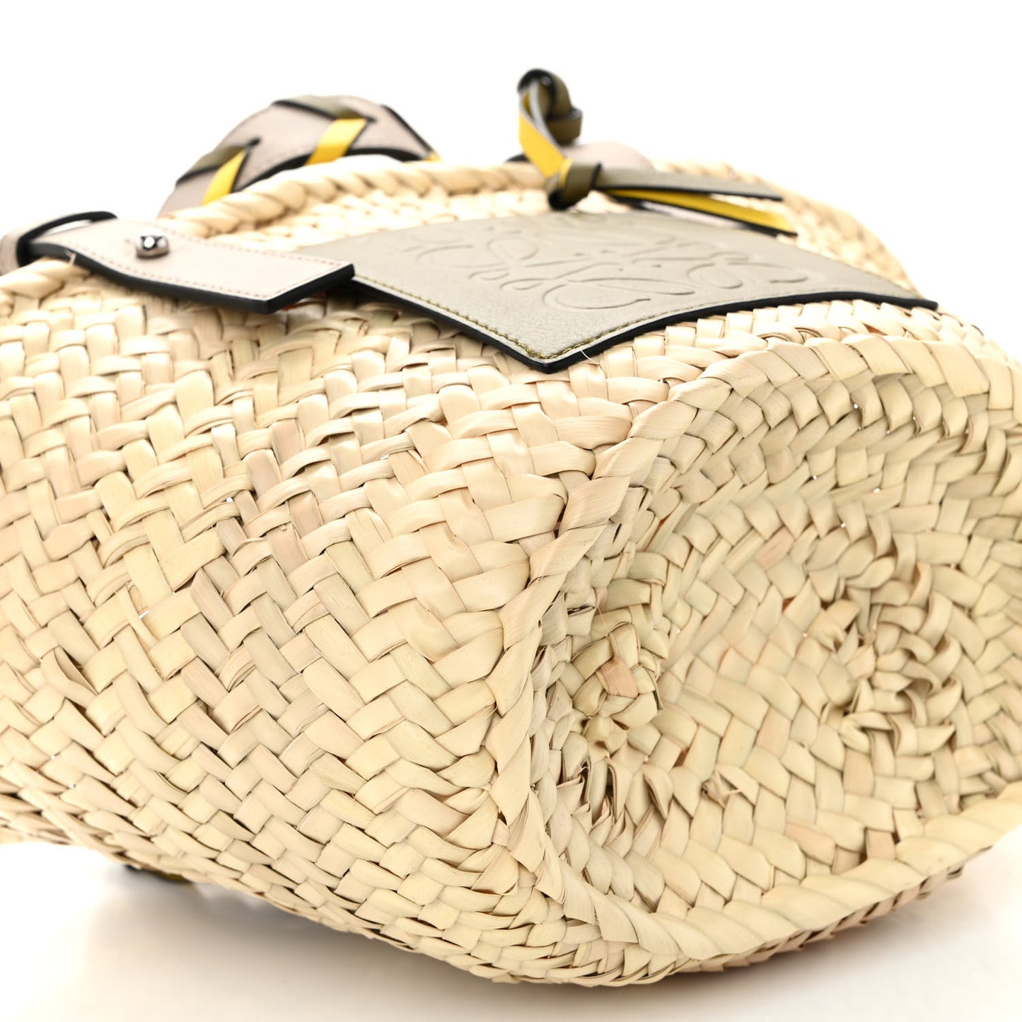 Raffia Braided Handle Small Basket Tote Bag Olive Sand