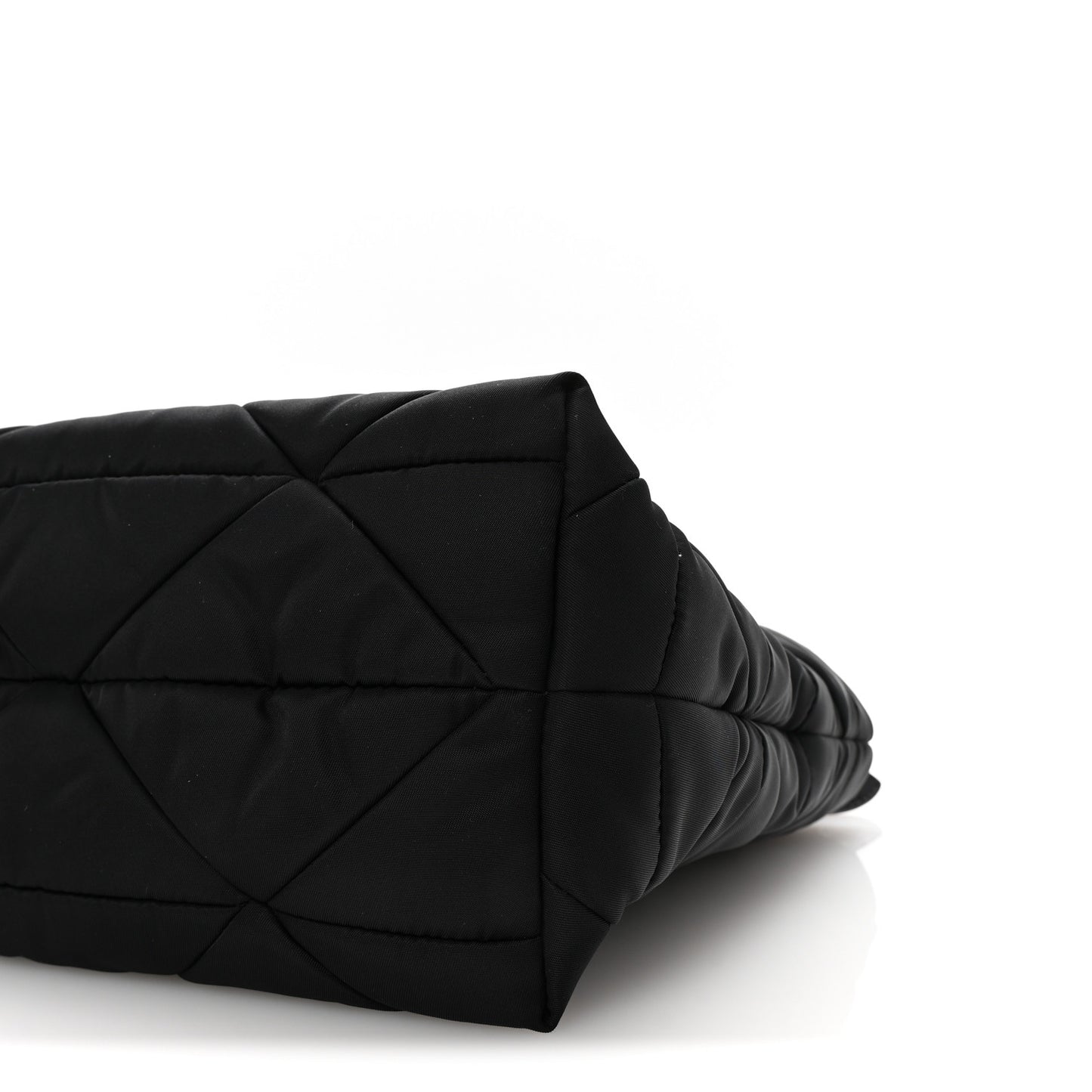 Re-Nylon Nappa Triangle Quilted Padded Double Handled Zip Pocket Tote Black