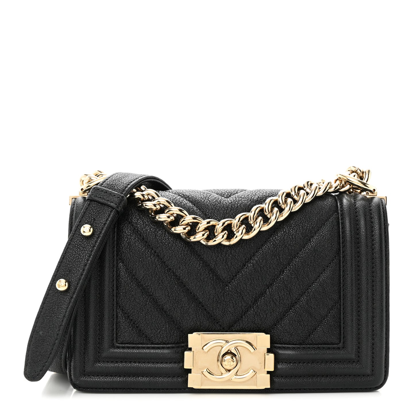 Iridescent Caviar Chevron Quilted Small Boy Flap Black
