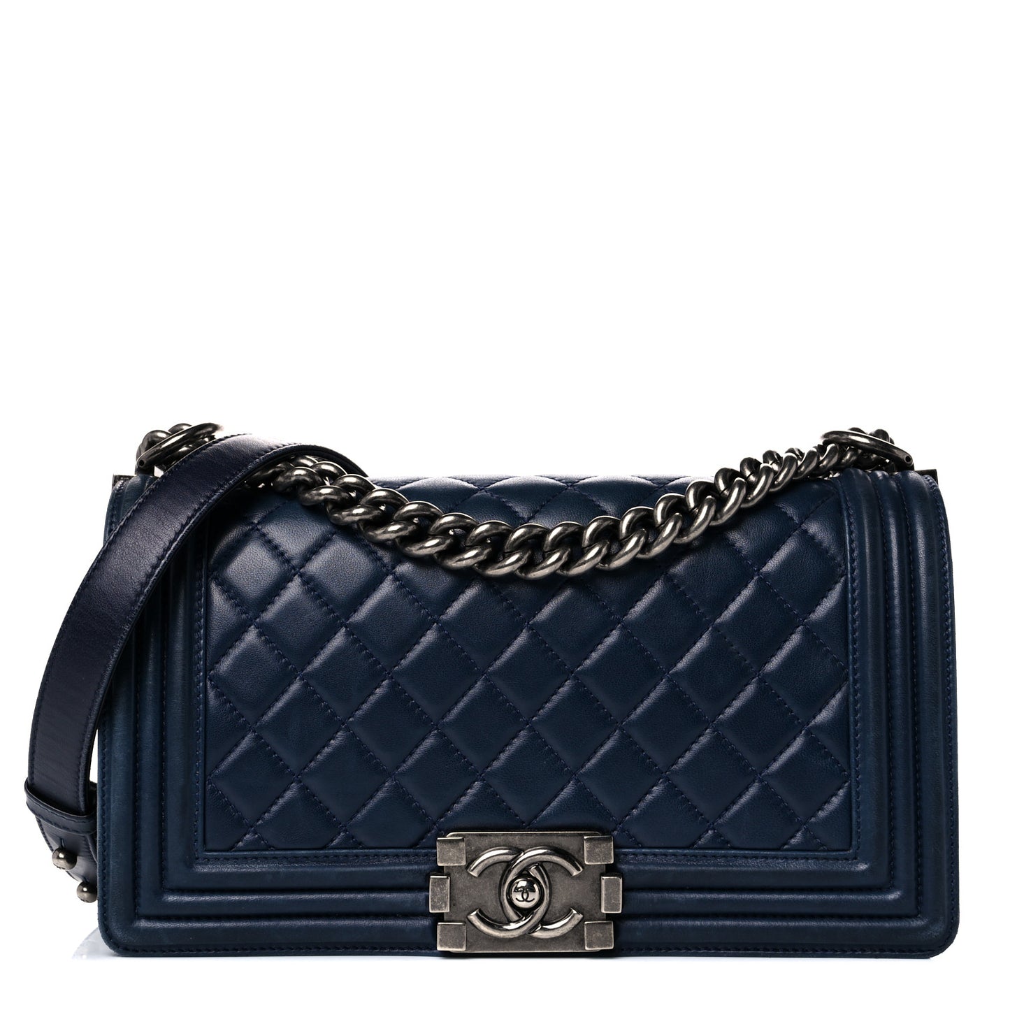 Lambskin Quilted Medium Boy Flap Dark Navy