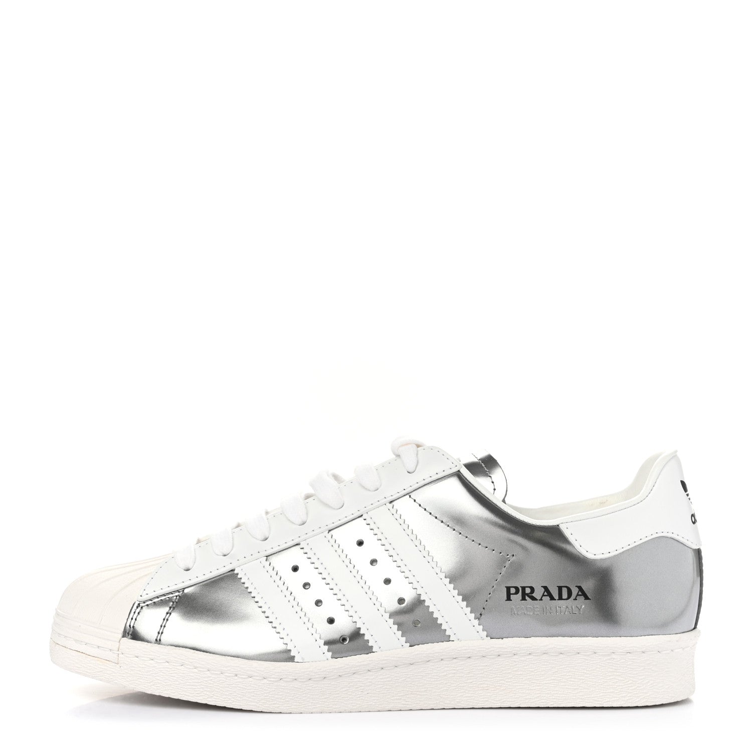 Prada X ADIDAS Brushed Calfskin Logo Mens Superstar Sneakers 8.5 Silver  White 1035315 – FASHIONPHILE