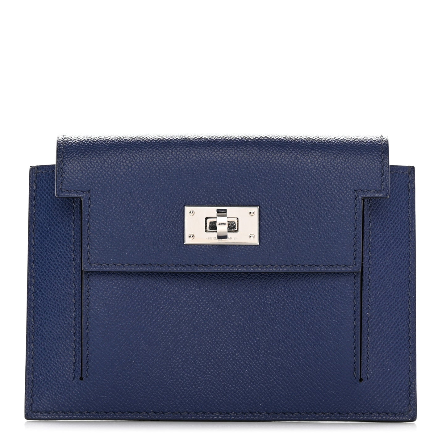 Madame Calfskin Kelly Pocket Compact Wallet Bleu Saphir