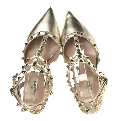Metallic Nappa Rockstud Ankle Strap 65mm Pumps 36 Gold