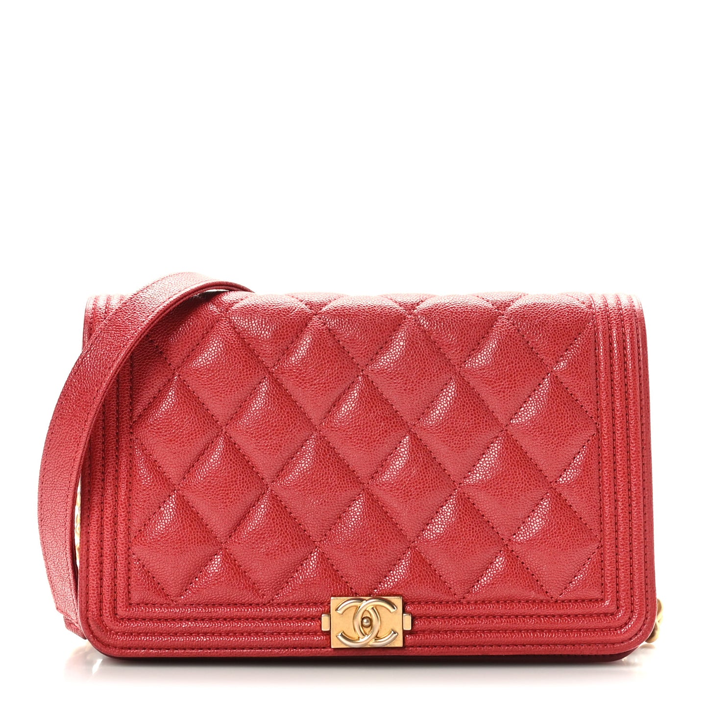 Caviar Quilted Boy Wallet On Chain WOC Red