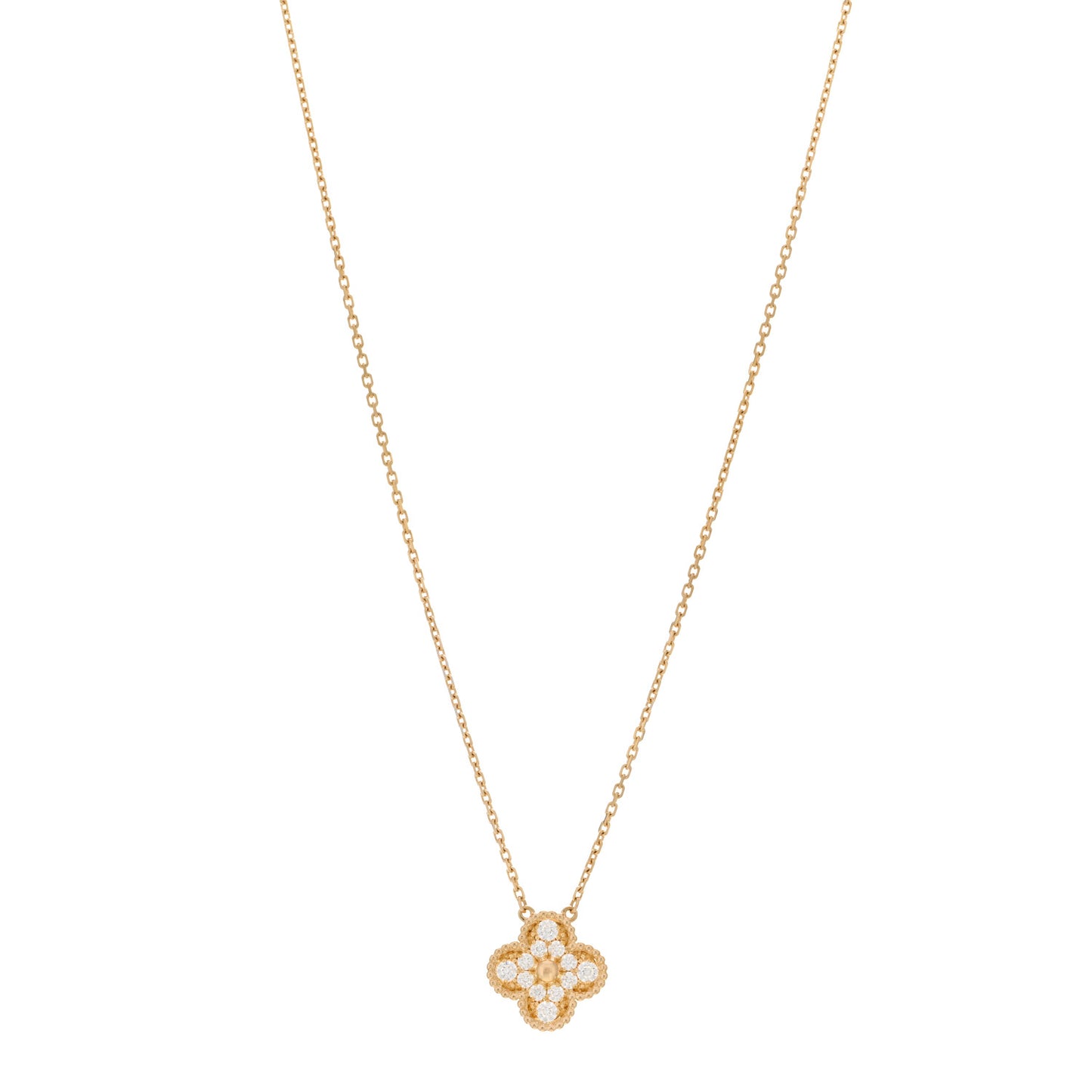 18K Yellow Gold Diamond Vintage Alhambra Pendant Necklace