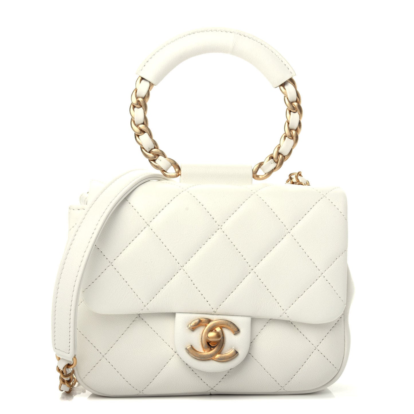 Lambskin Quilted Small In The Loop Handle Flap Bag White