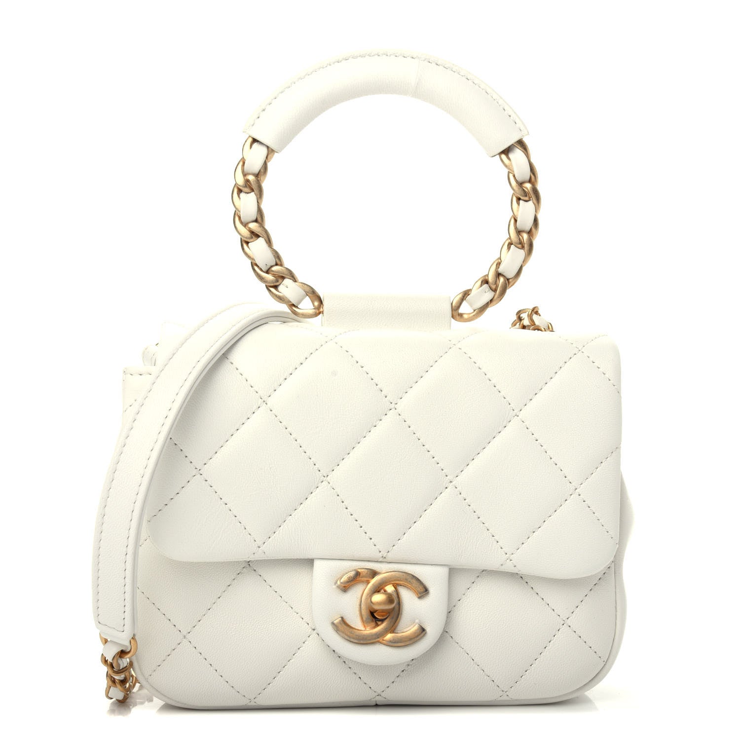 Chanel Lambskin Quilted Small In The Loop Handle Flap Bag White 1 of 10