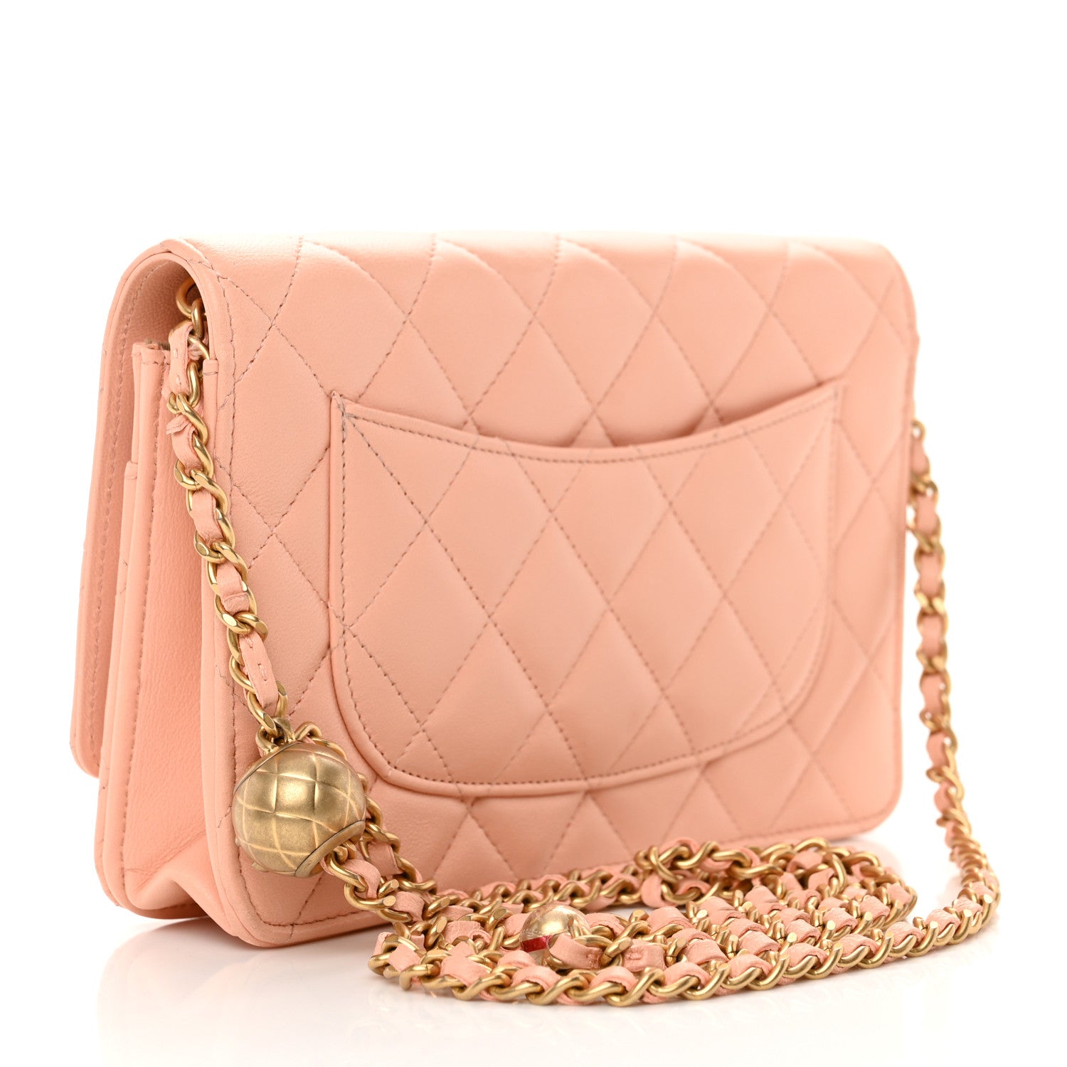 Chanel Lambskin Quilted Pearl Crush Wallet on Chain WOC Light Orange 3 of 11