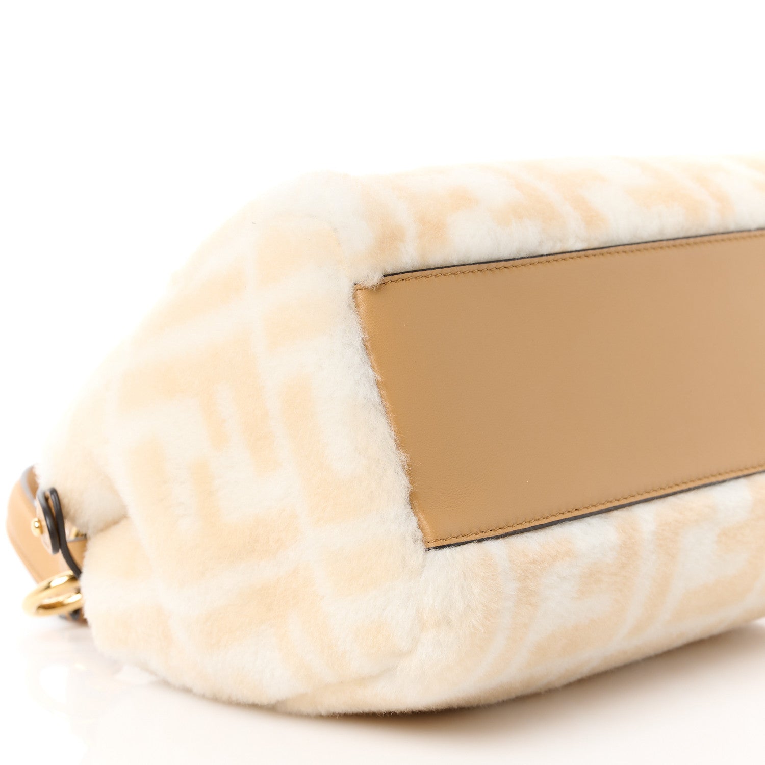 Fendi Shearling Nappa Macro FF 1974 Mini Peekaboo Iconic Satchel White Ice Cuoio Miele Scuro 10 of 12