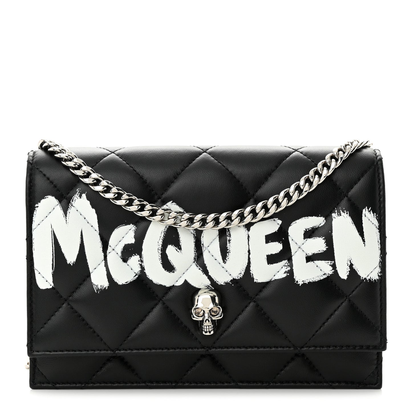 Calfskin Quilted Graffiti Skull Small Chain Crossbody Bag Black