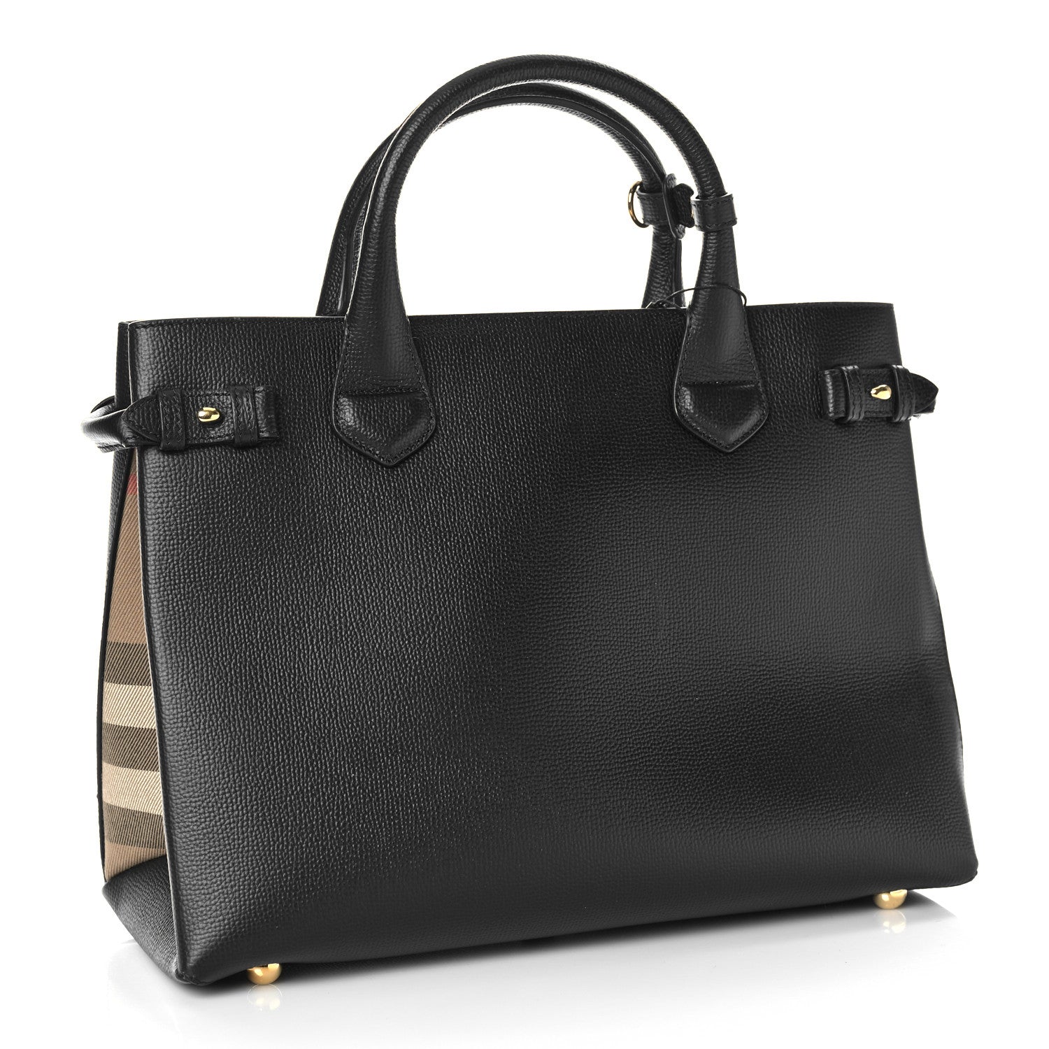 Burberry Grainy Calfskin House Check Medium Banner Tote Black 2 of 7