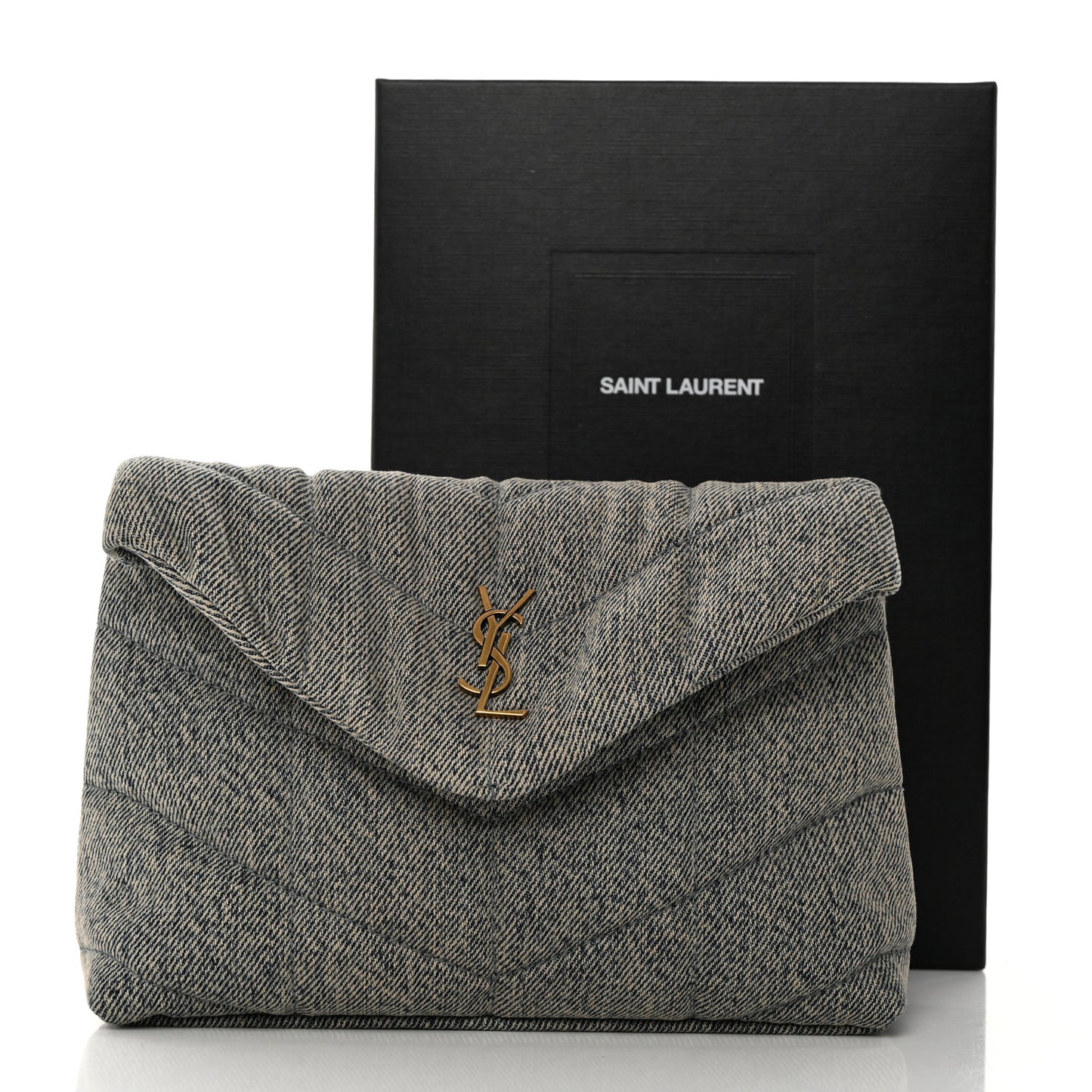Denim Quilted Monogram Loulou Puffer Pouch Clutch Blue Gray Light Azur