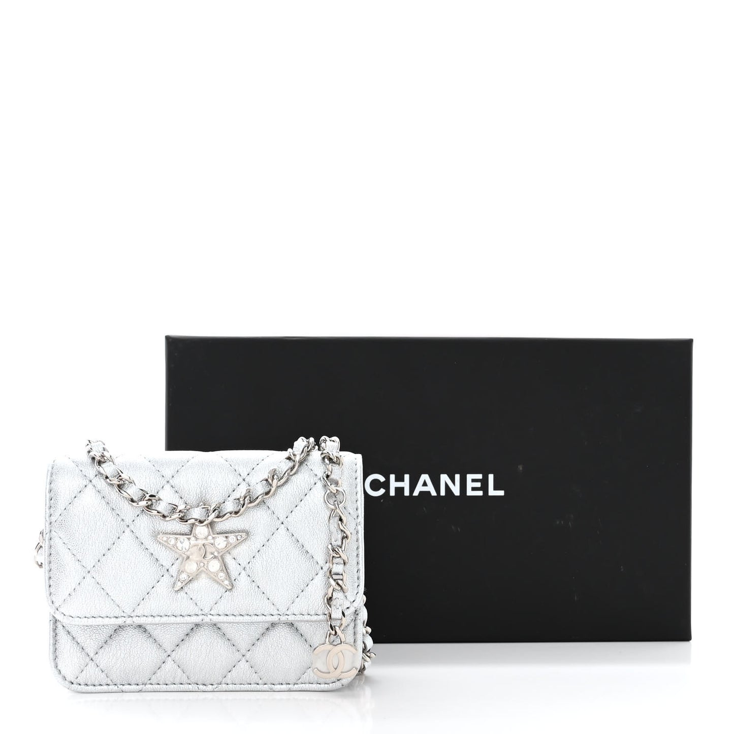 Metallic Goatskin Quilted Star Flap Waist Belt Bag Silver
