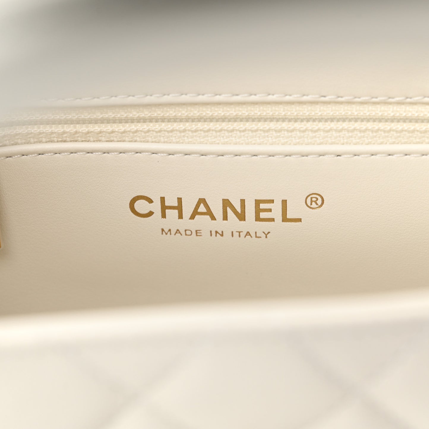 Shiny Aged Calfskin Quilted Nano Kelly Shopper White