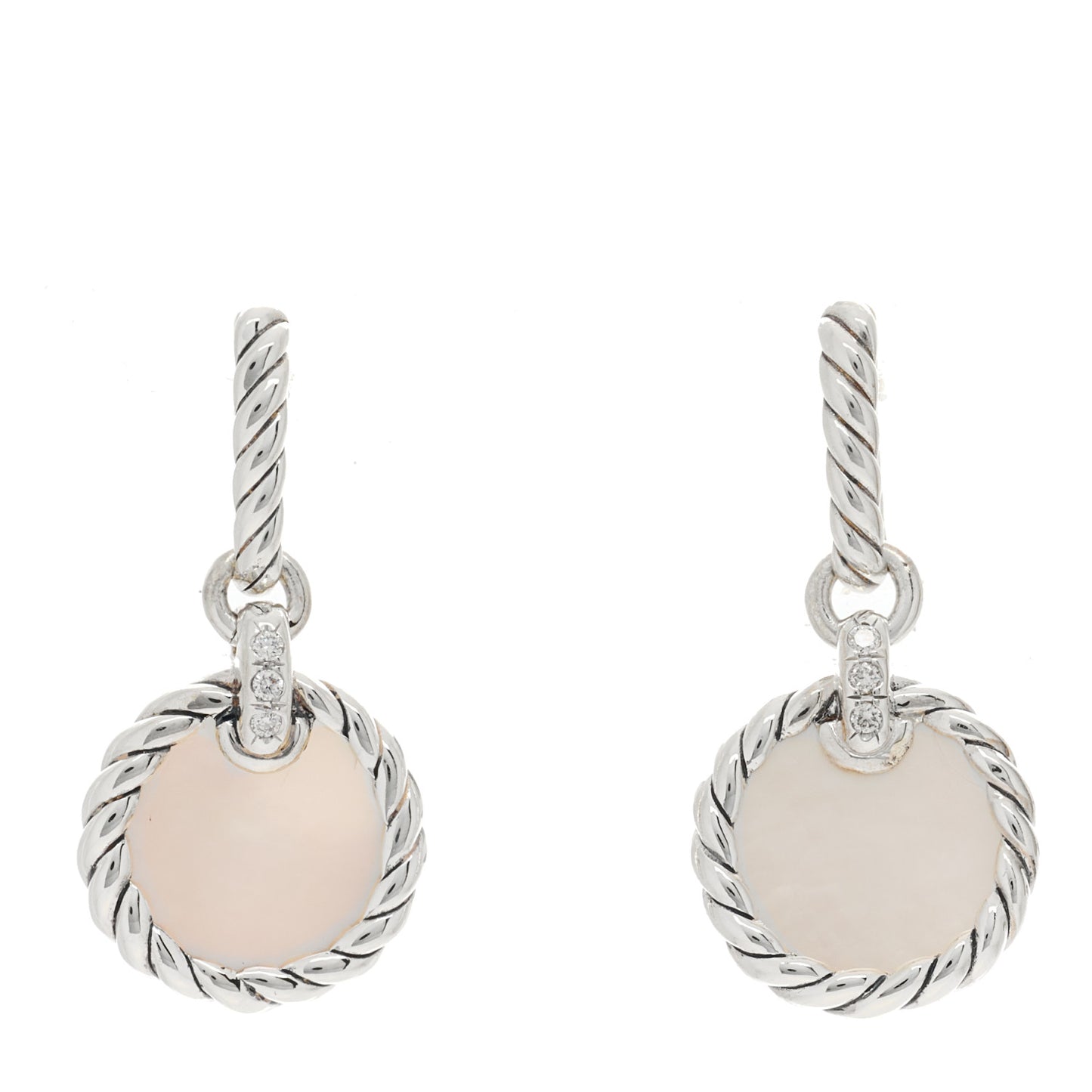 Sterling Silver Diamond Mother of Pearl 25mm Elements Drop Earrings