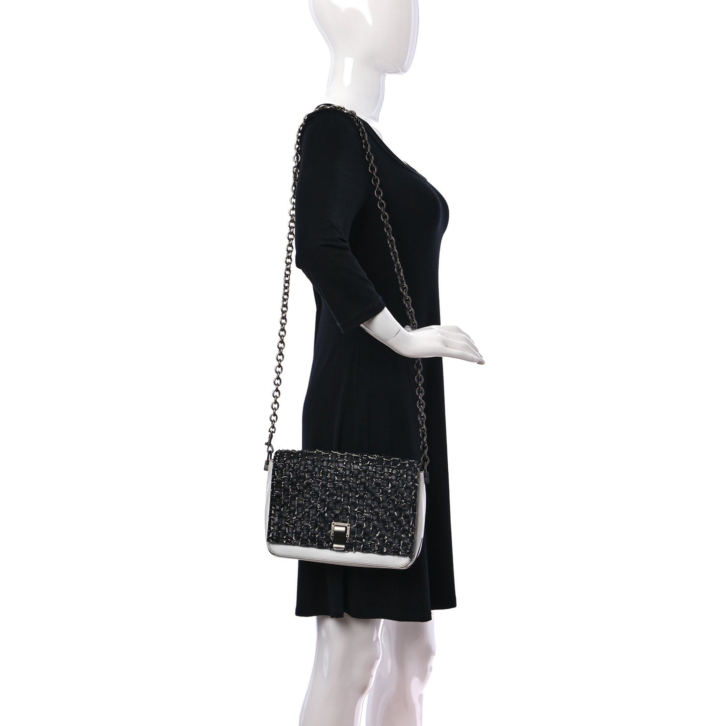 Lambskin Woven Small Courier Shoulder Bag Black White