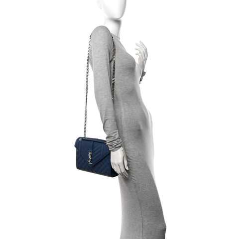 Grain De Poudre Textured Mixed Matelasse Triquilt Medium Monogram Satchel Denim