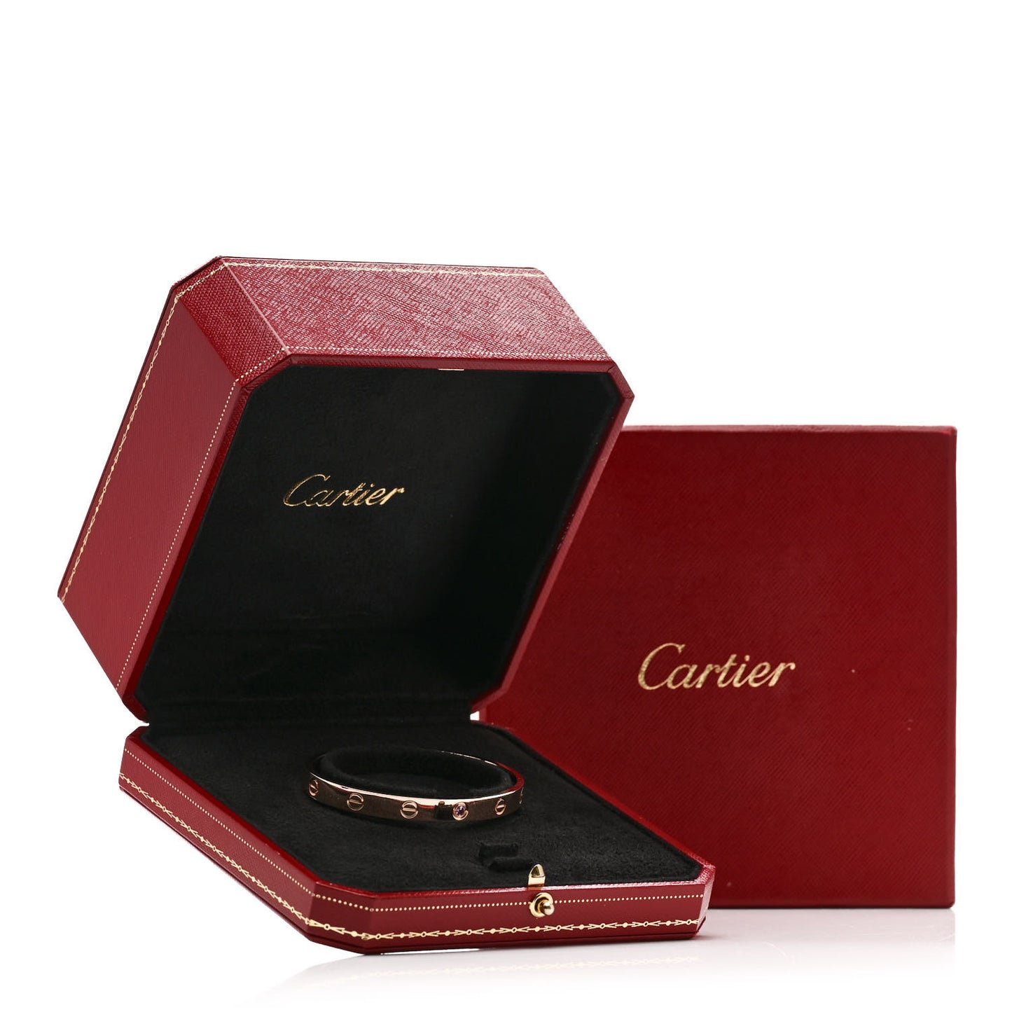 18K Pink Gold Pink Sapphire LOVE Cuff Bracelet 17