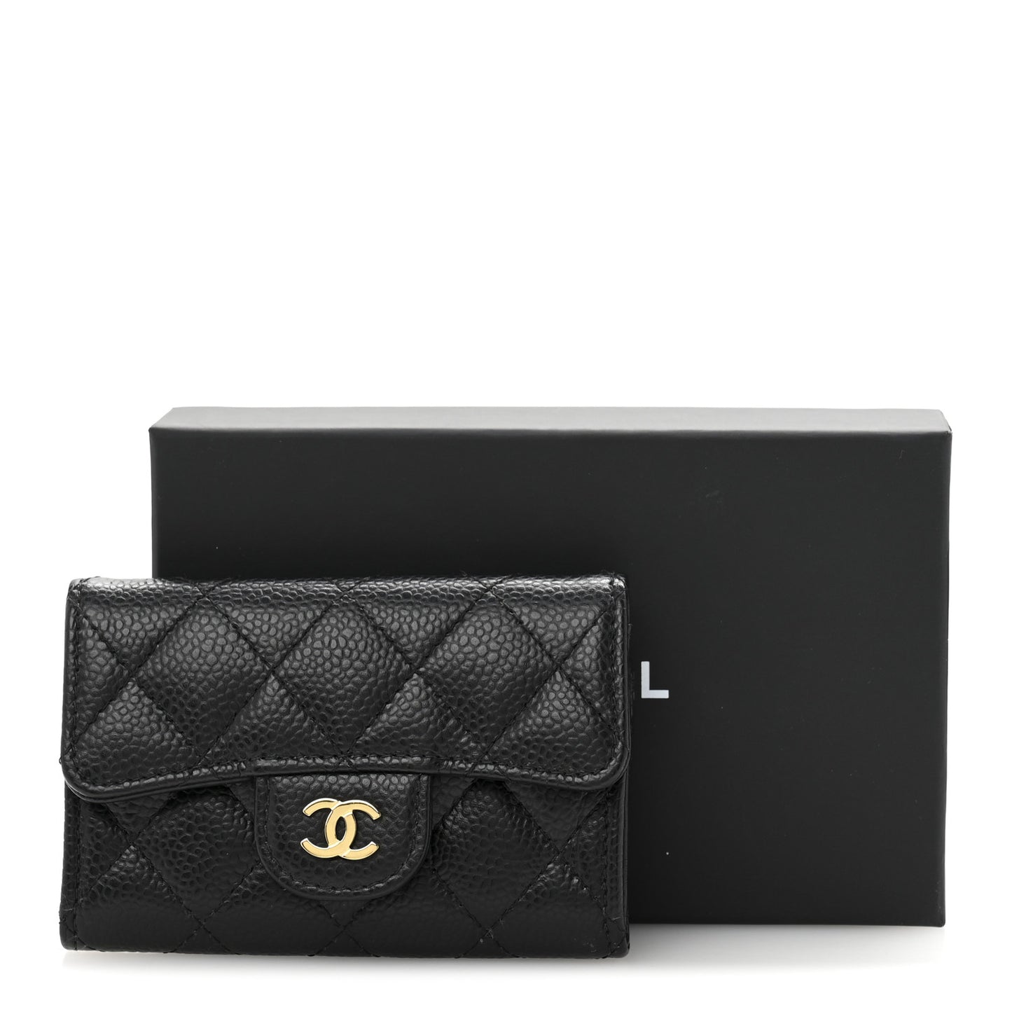 Caviar Quilted Flap Card Holder Wallet Black