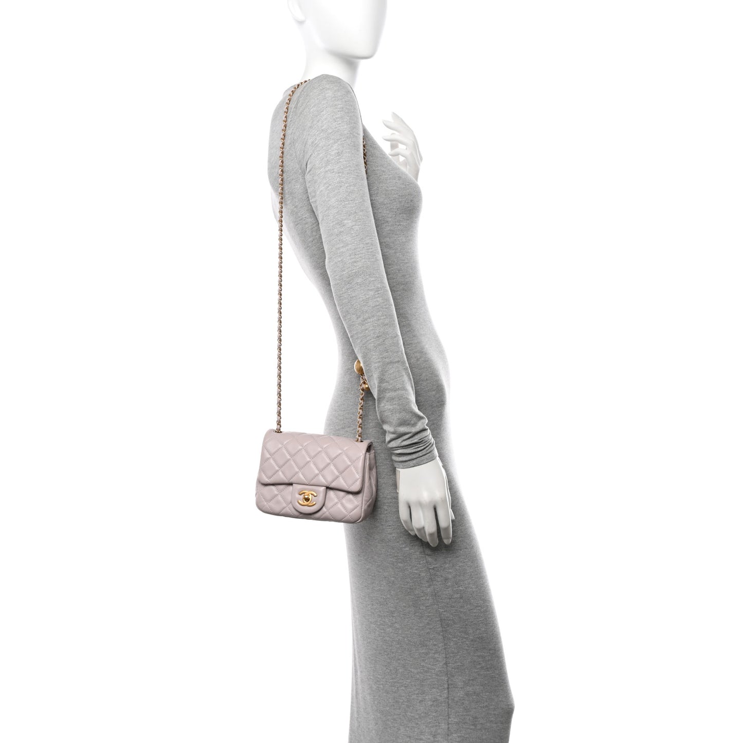 Lambskin Quilted Mini Pearl Crush Flap Light Purple