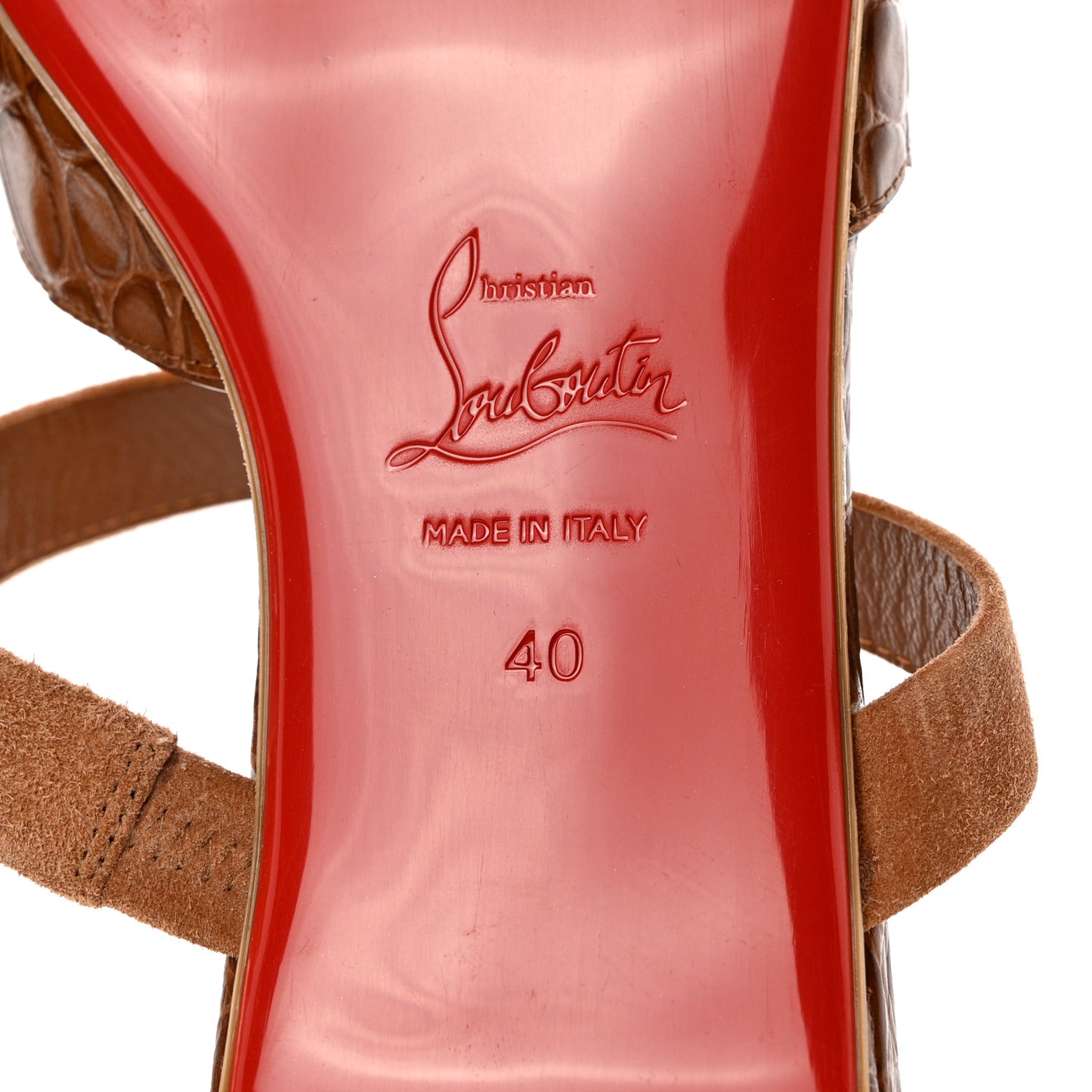 Calfskin Crocodile Embossed Choc Lock Flats 40 Biscotto