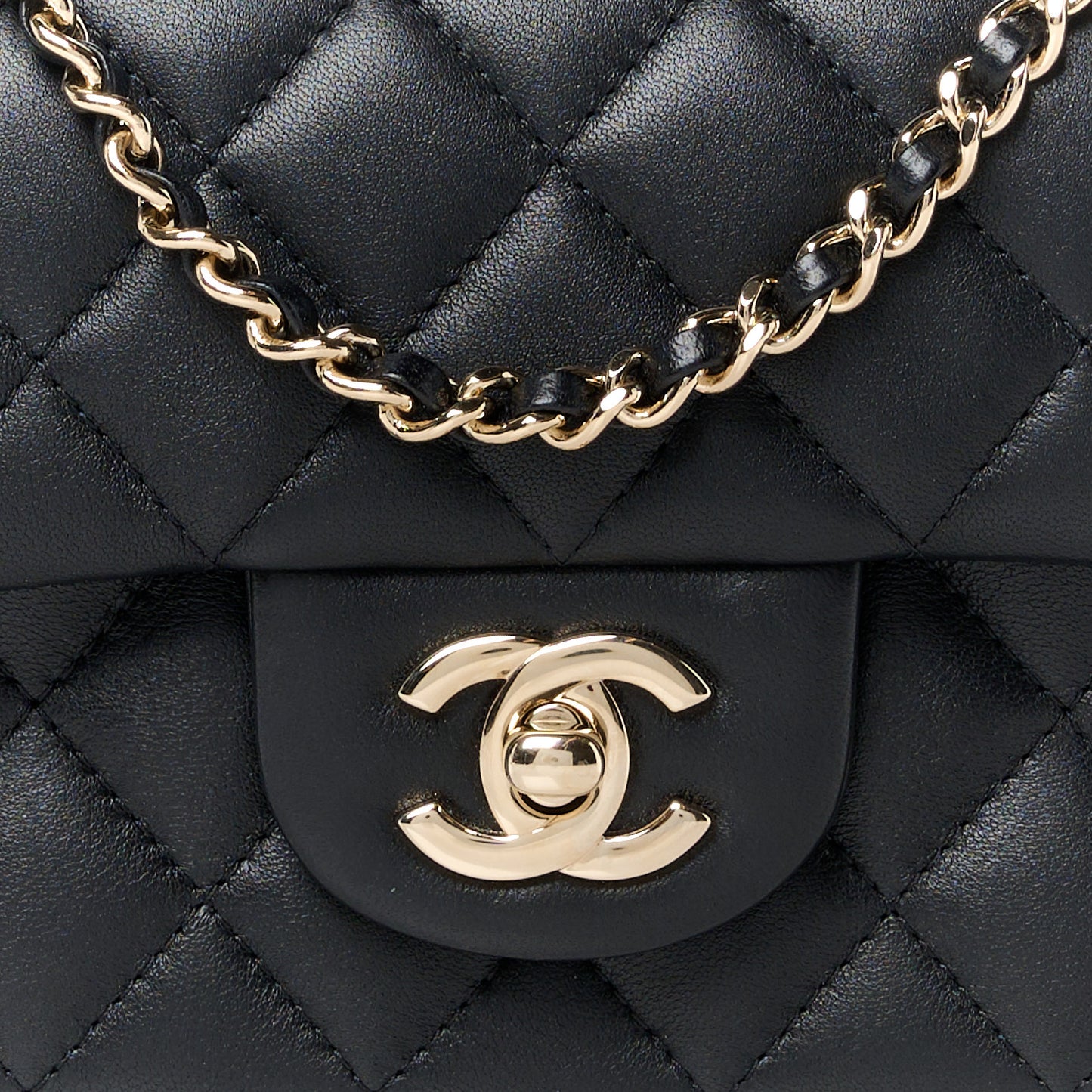 Lambskin Quilted Mini Top Handle Rectangular Flap Black