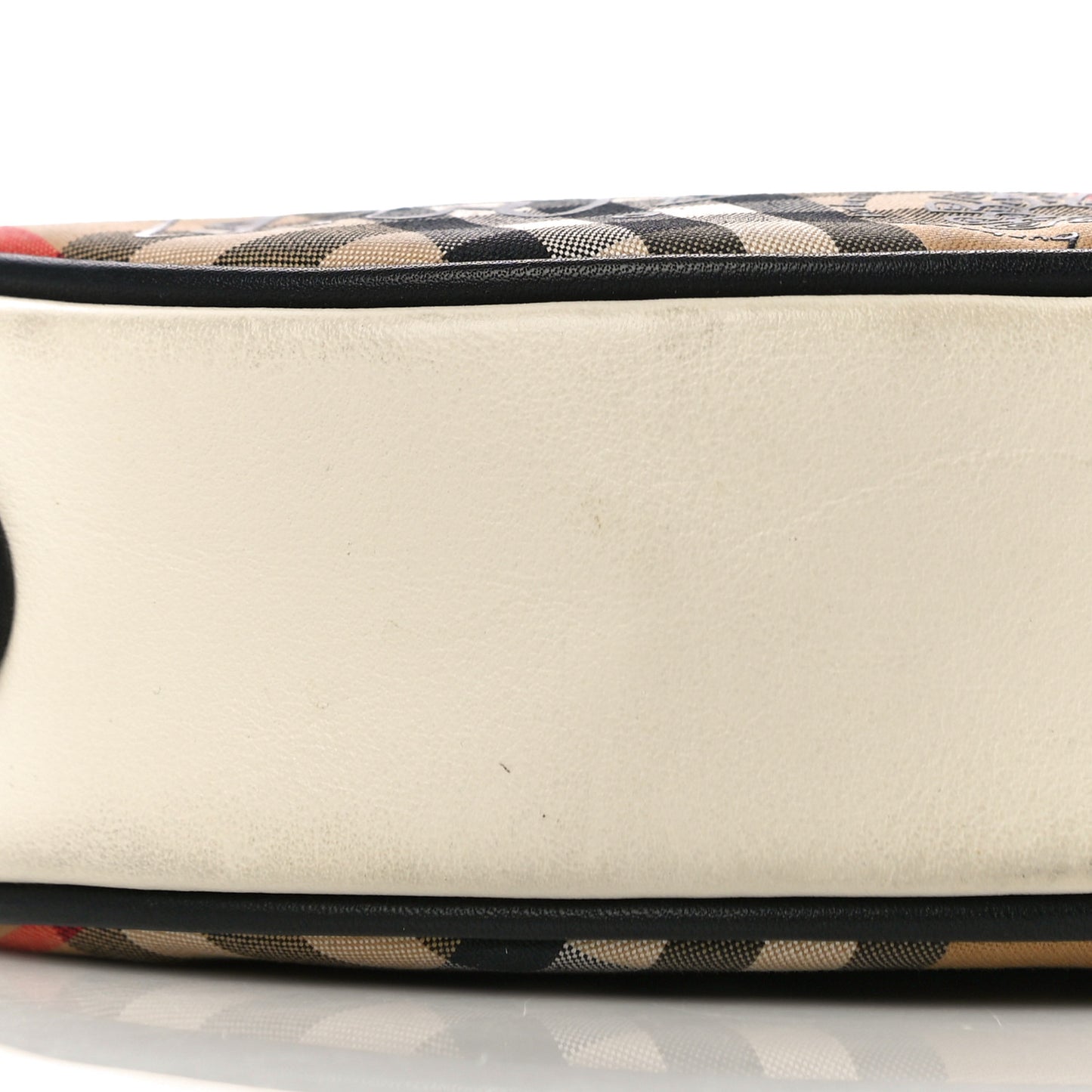 Vintage Check Calfskin Cartoon Print Round Bag Black White