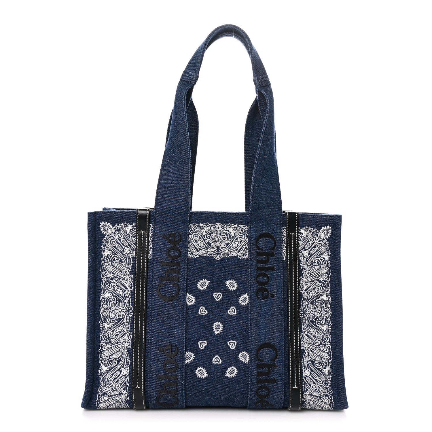 Chloe x High Summer Denim Calfskin Medium Woody Ribbon Tote Blue 1 of 9
