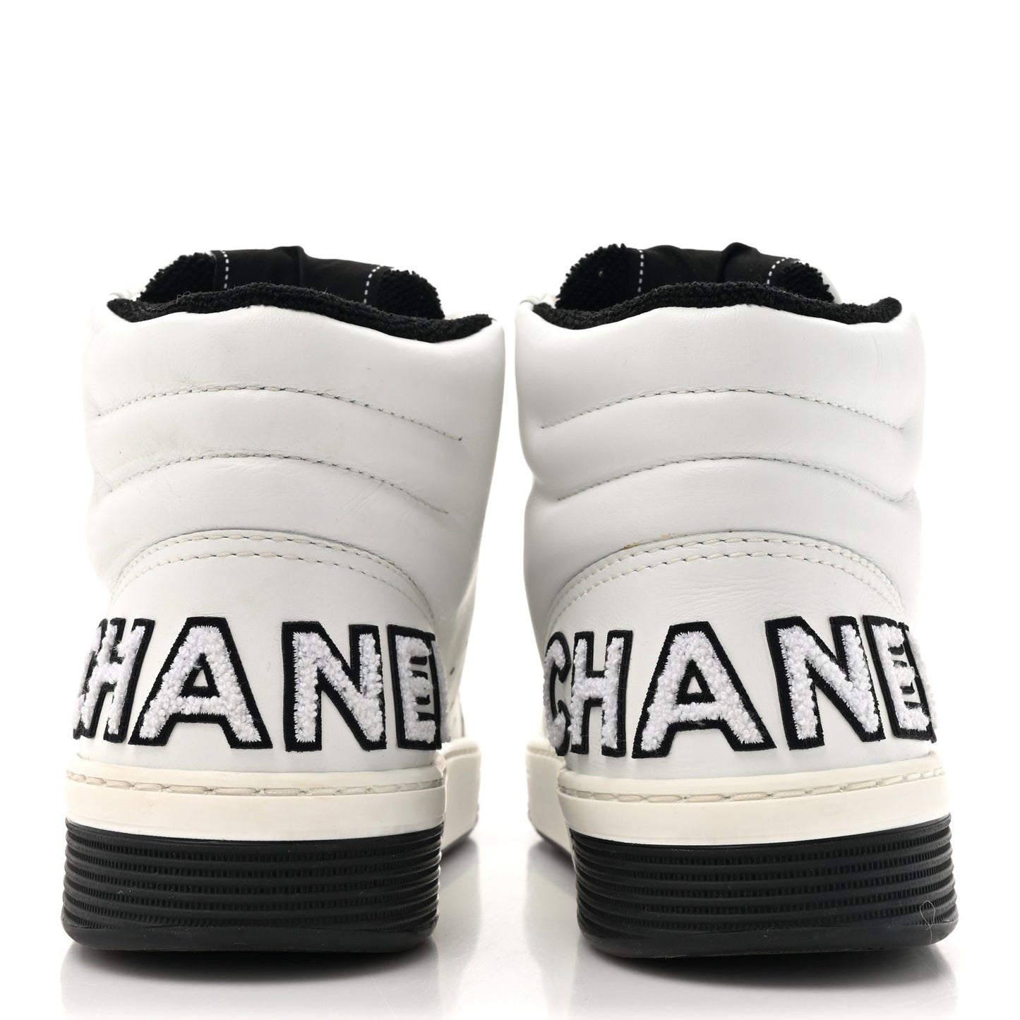 Calfskin Womens Logo High Top Sneakers 38 Black White