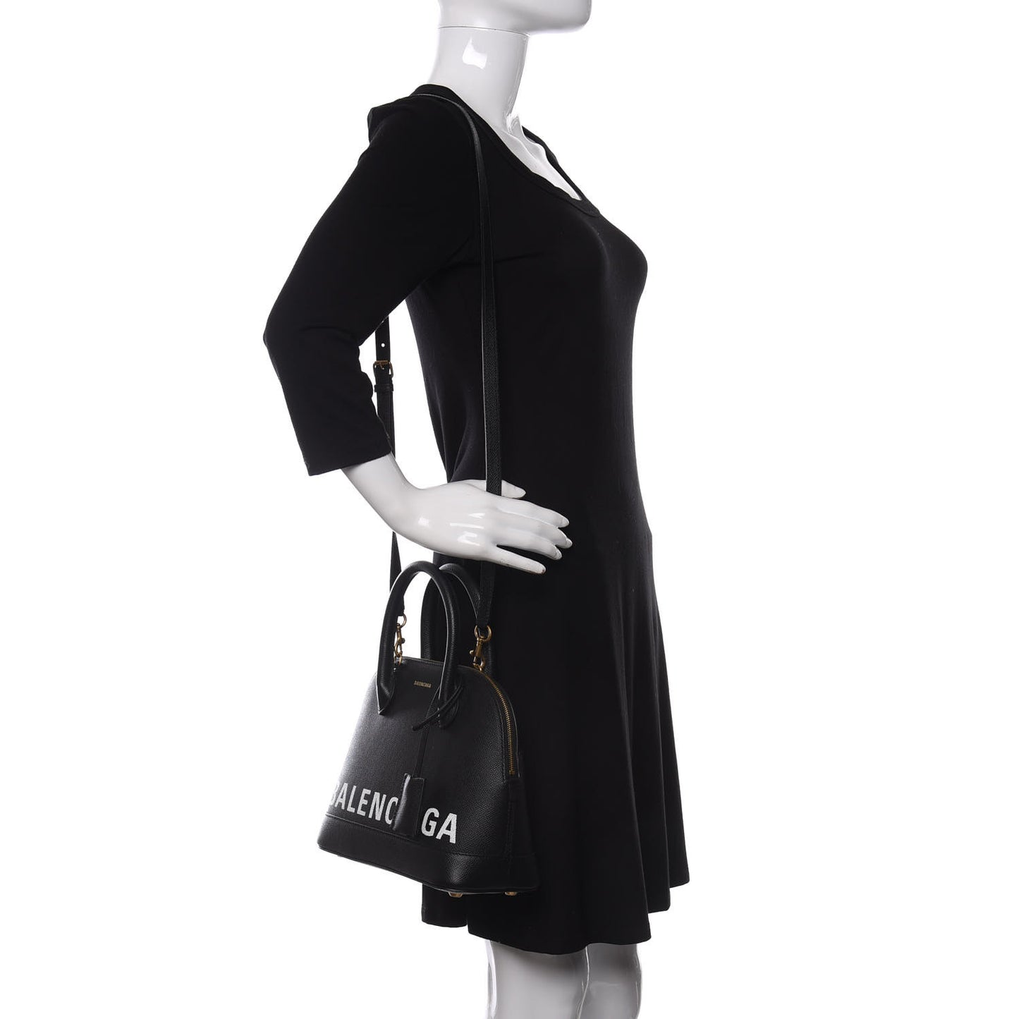 Signature Grained Calfskin Logo S Ville Top Handle Bag Black