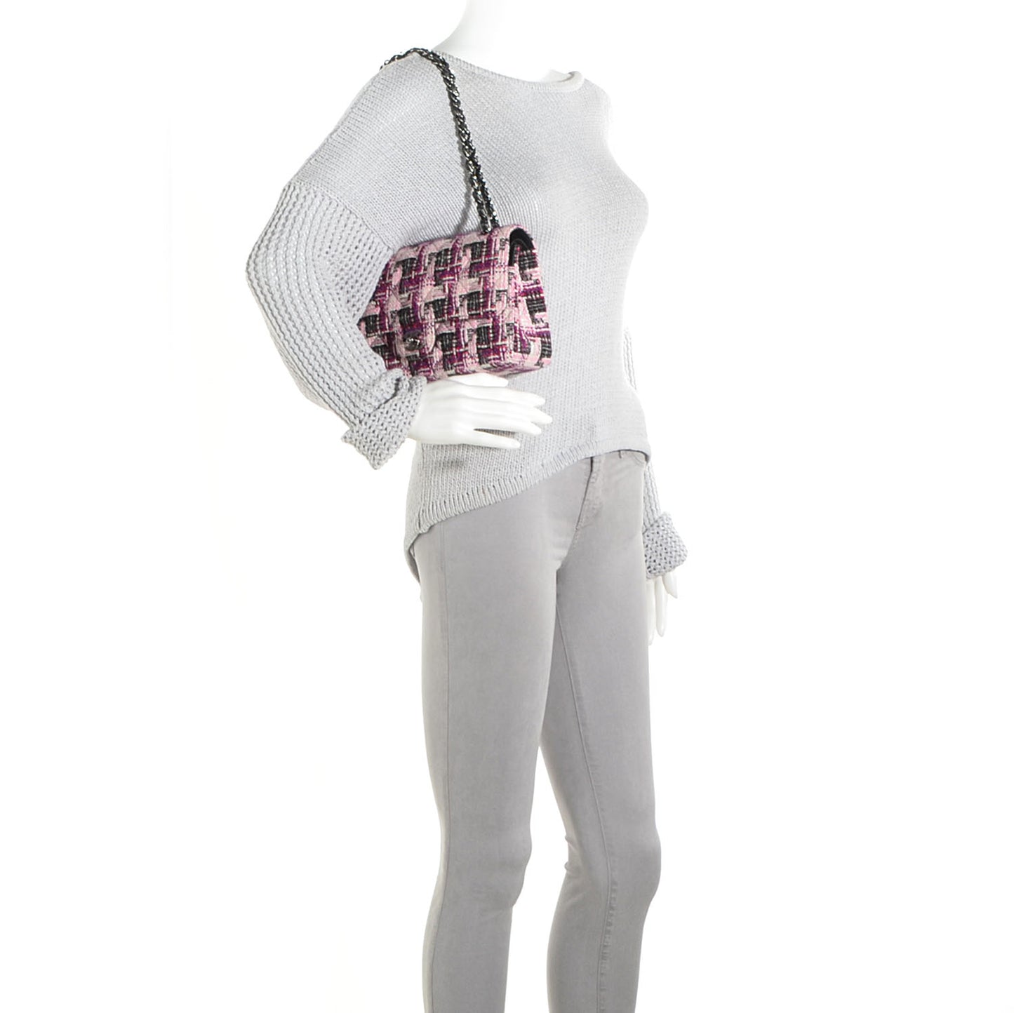 Tweed Medium Double Flap Pink Black