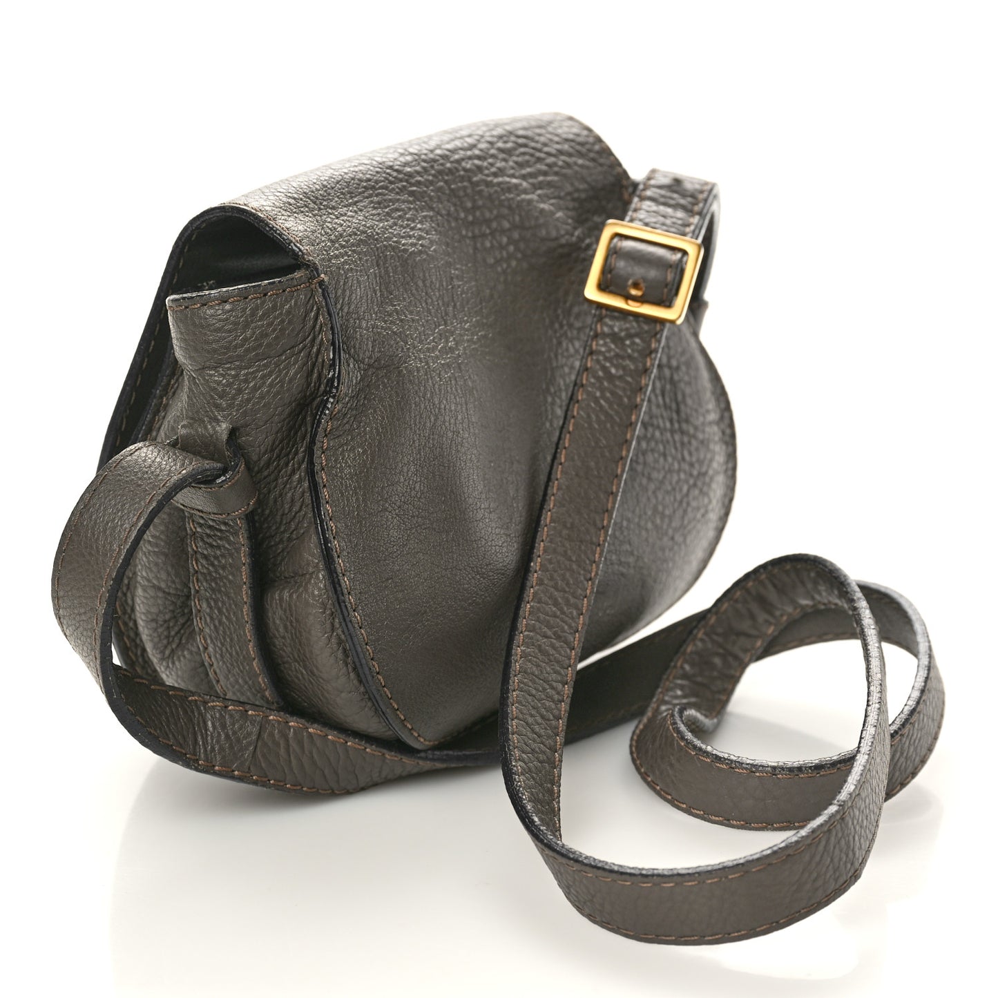 Grained Calfskin Small Marcie Saddle Bag Brown