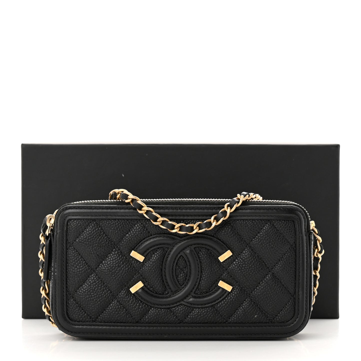 Caviar Quilted CC Filigree Clutch With Chain Black
