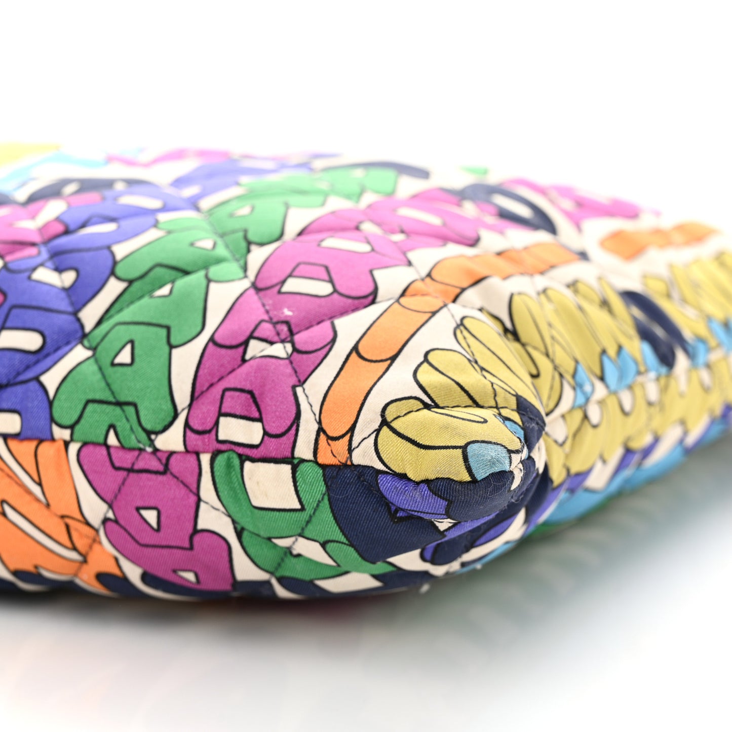 Printed Fabric Quilted Logo Large Shopping Tote Multicolor