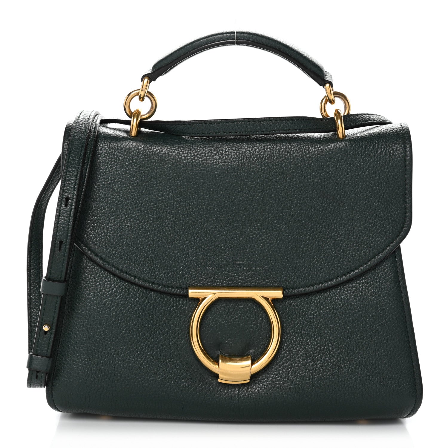 Salvatore Ferragamo Calfskin Small Margot Top Handle Satchel Verde
