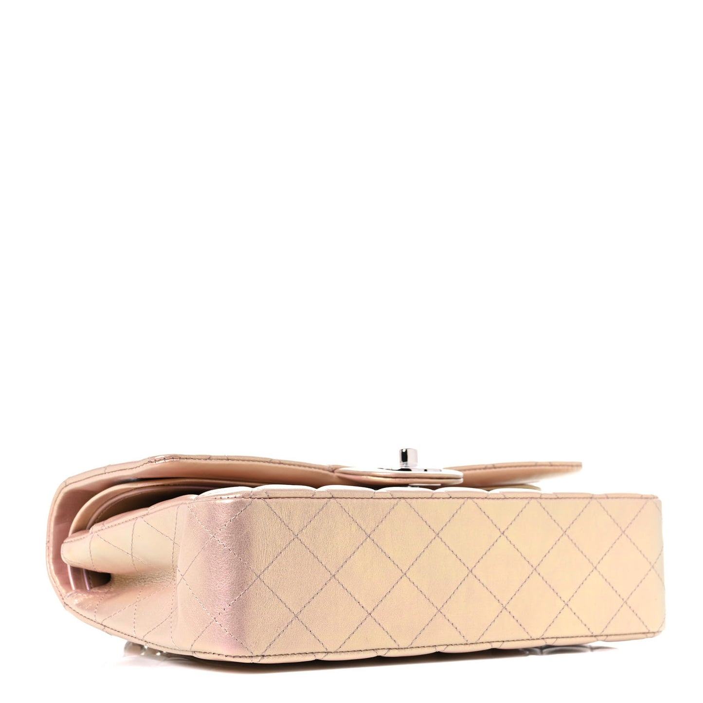 Iridescent Calfskin Quilted Medium Double Flap Pink