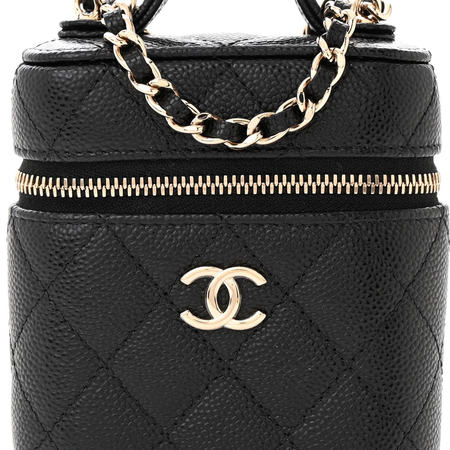 Caviar Quilted Top Handle Mini Vanity Case With Chain Black