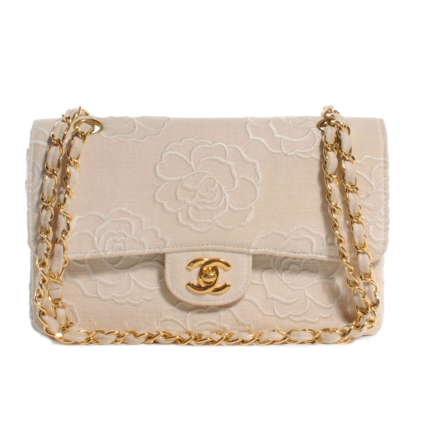 Canvas Camellia Small Double Flap Ivory