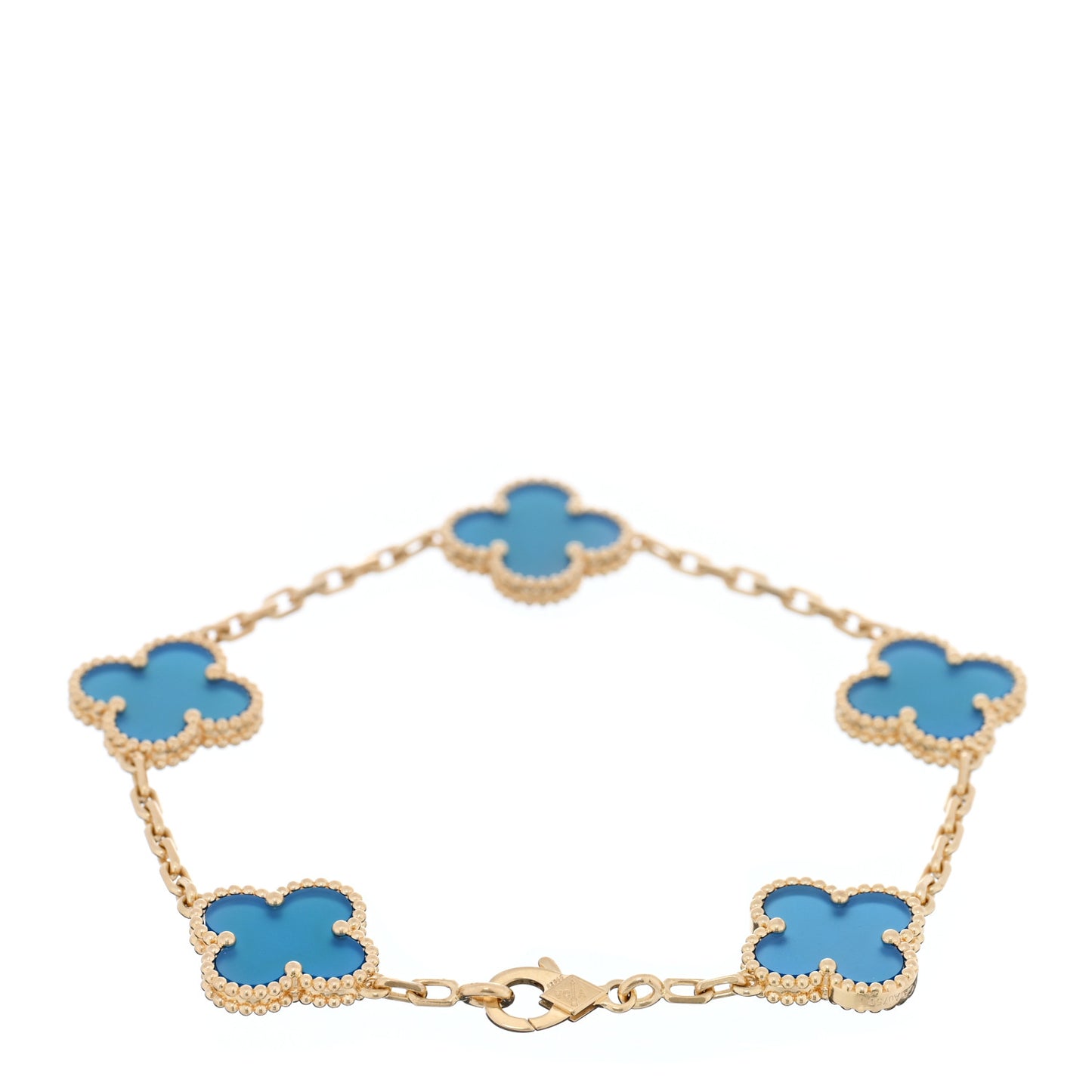 18K Yellow Gold Blue Agate 5 Motifs Vintage Alhambra Bracelet