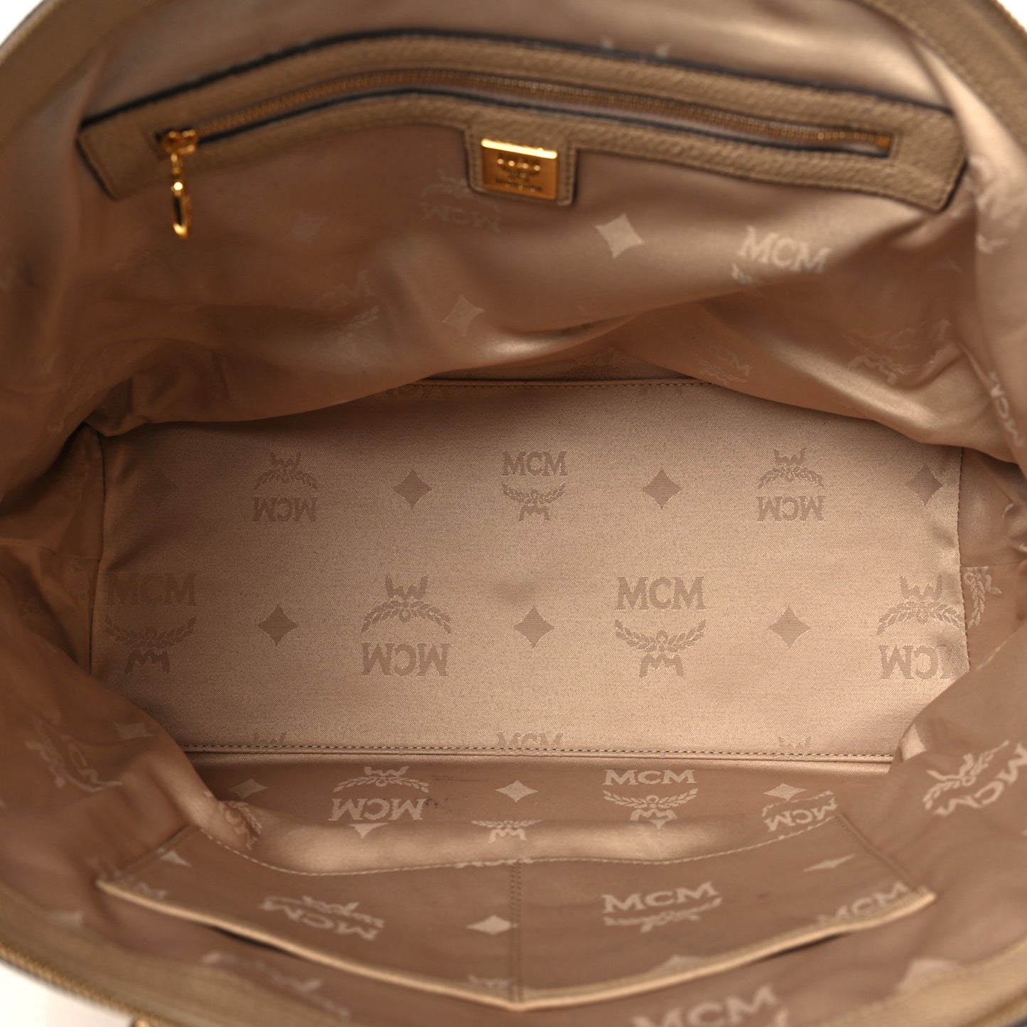 Grained Calfskin Studded Satchel Beige