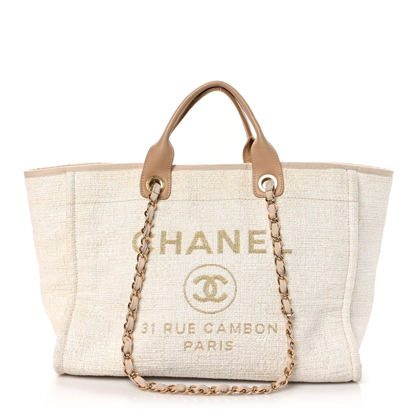 Mixed Fibers Calfskin Medium Deauville Tote Light Beige