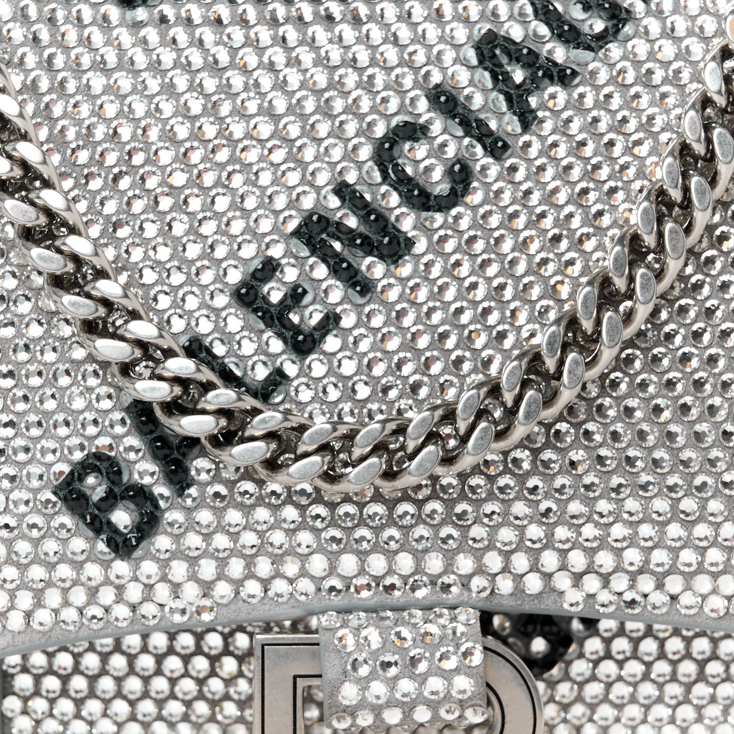 Strass Suede Allover Logo Hourglass Chain Bag Silver Black