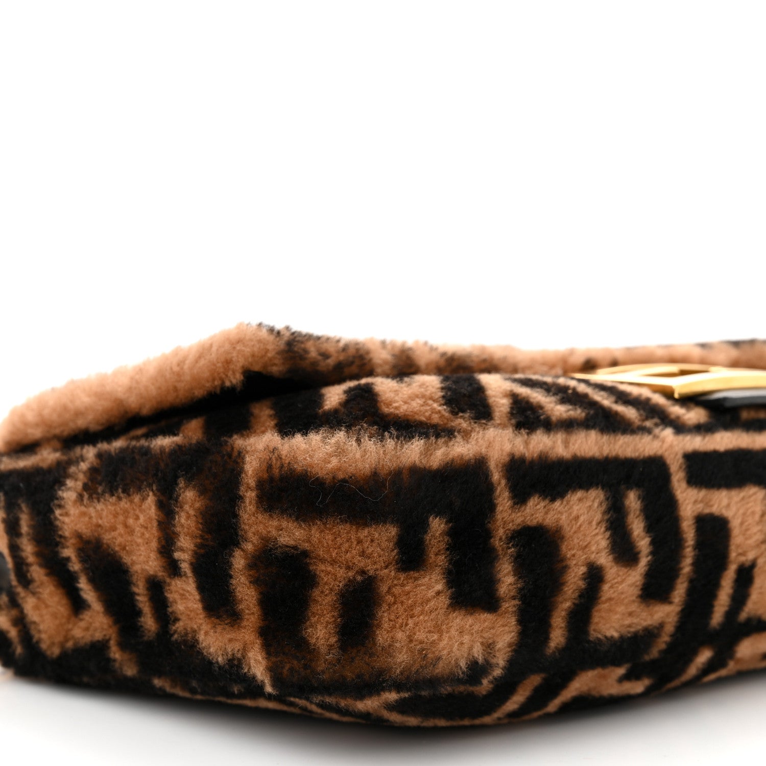 Fendi Shearling Vitello Dolce Macro FF 1974 Large Baguette Tobacco Black 9 of 10