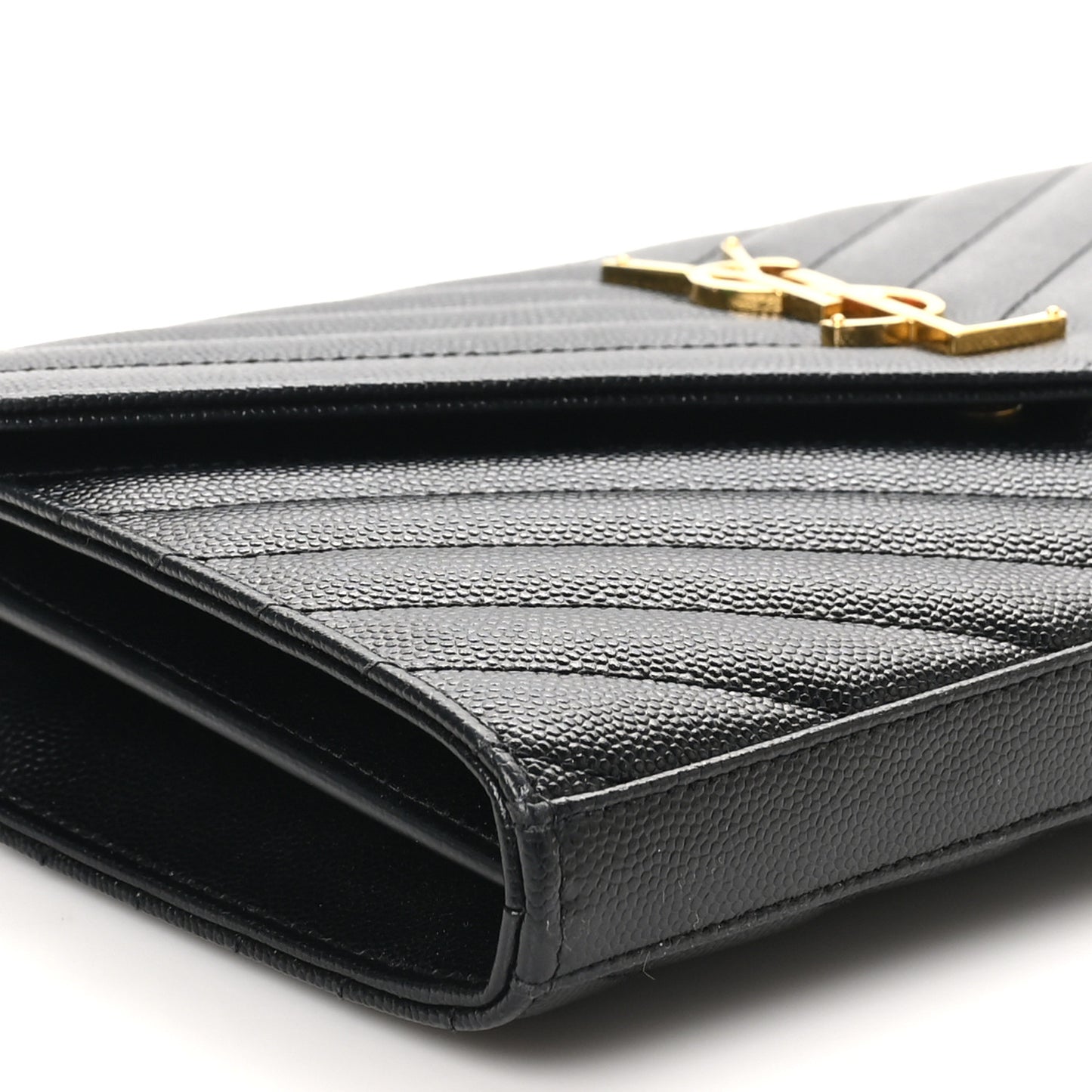 Grain De Poudre Matelasse Chevron Monogram Chain Wallet Black