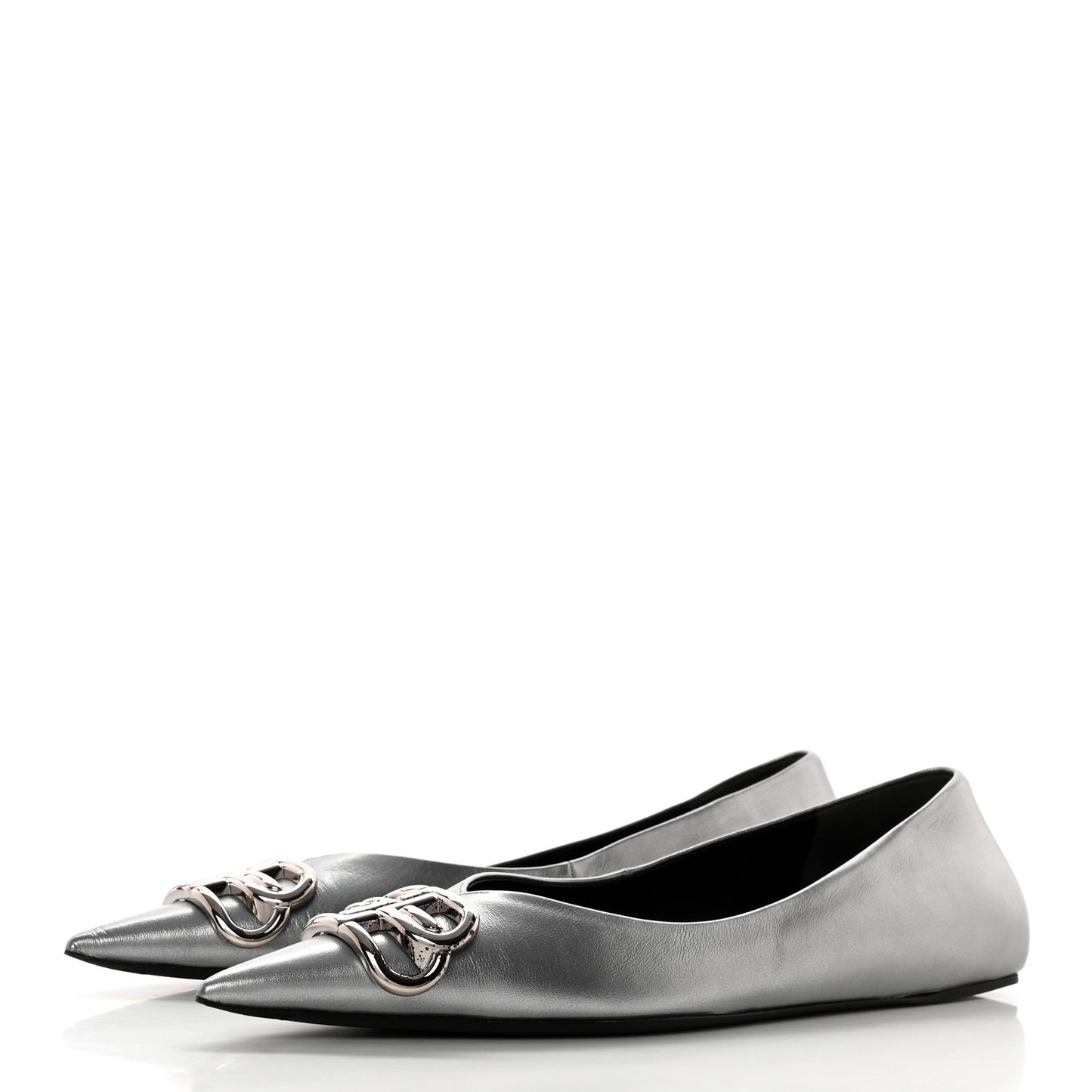 Metallic Calfskin BB Knife Pointy Toe Ballerina Flats 35.5 Silver Hardware