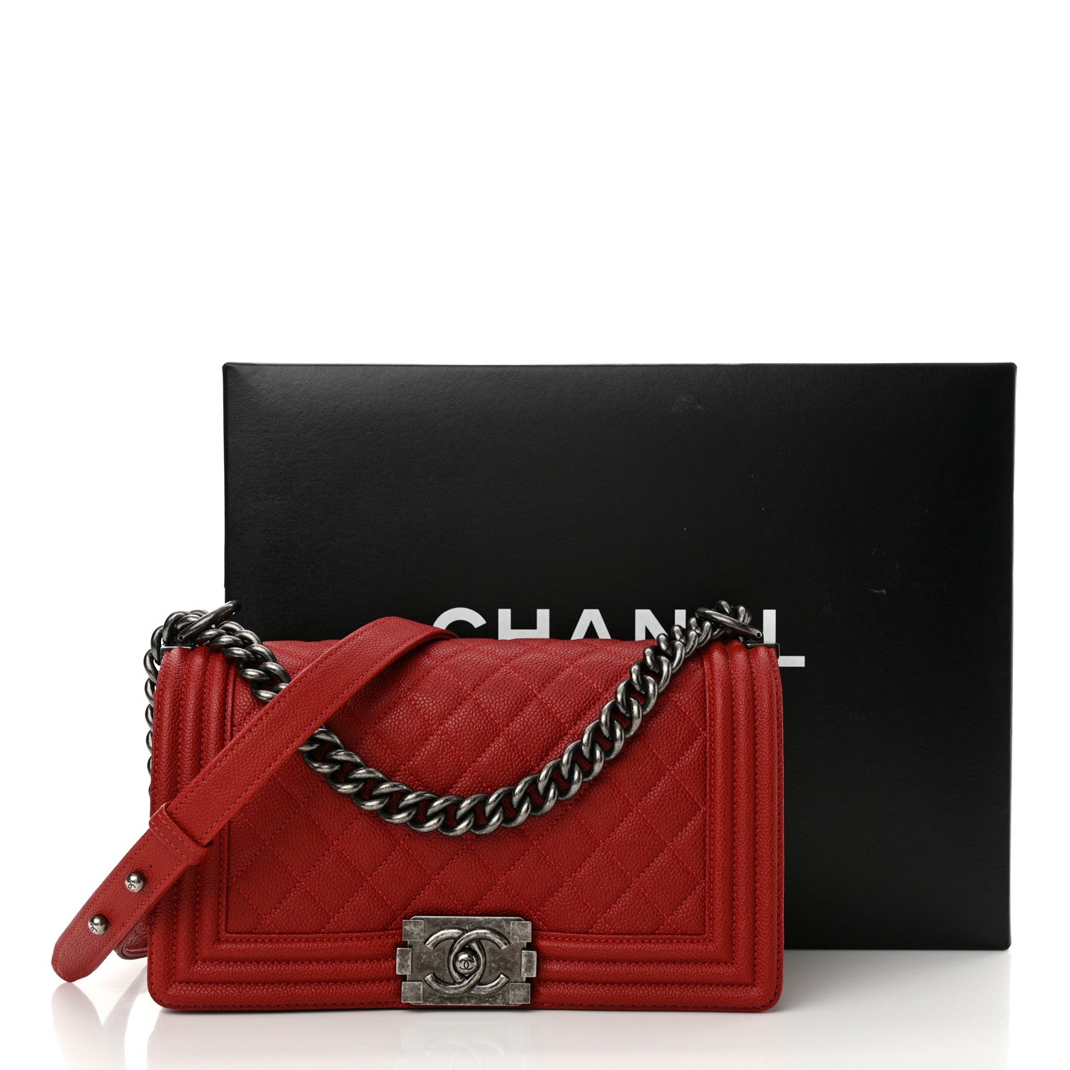 Chanel Caviar Quilted Medium Boy Flap Red 11 of 11