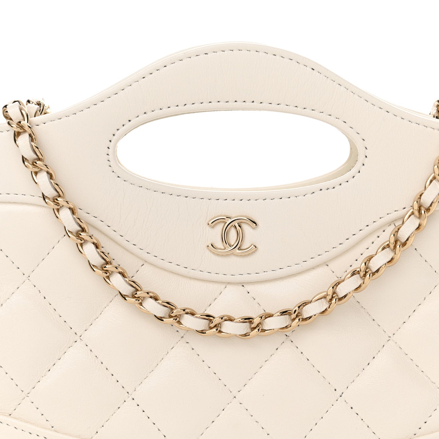 Shiny Crumpled Calfskin Quilted Nano 31 Shopping Bag White