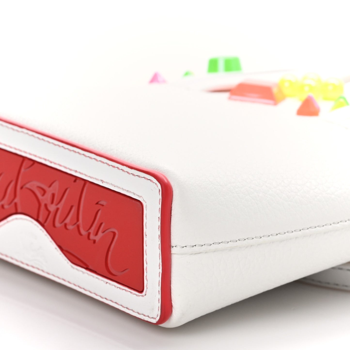 CHRISTIAN LOUBOUTIN Calfskin Empire Spike Studded Mini North South Cabata Tote White Multicolor